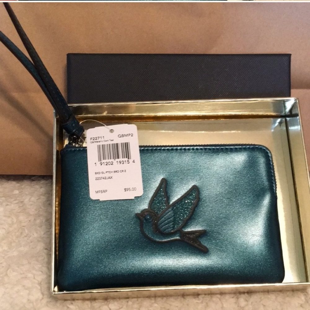 Coach Corner Zip Wristlet with Swallow Print